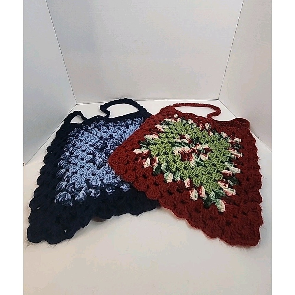 Set Of Two 12" X 13" Scalloped Edge Handmade Granny Square Crocheted Tote Bags